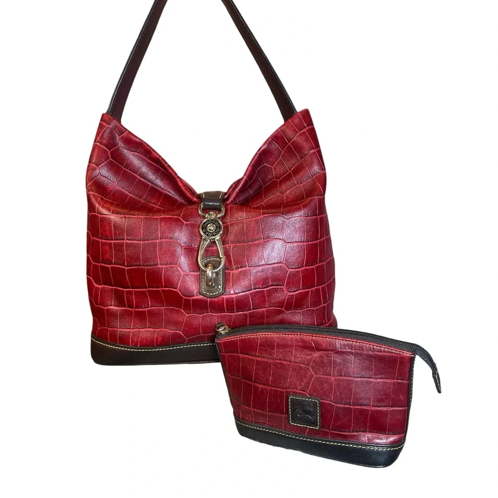 Dooney & Bourke Belvedere Croc-Embossed Hobo Shoulder Bag with Cosmetic Pouch